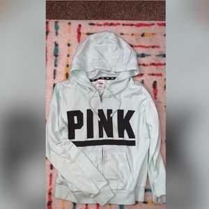 Baby blue PINK Zip up Sweater, size medium.